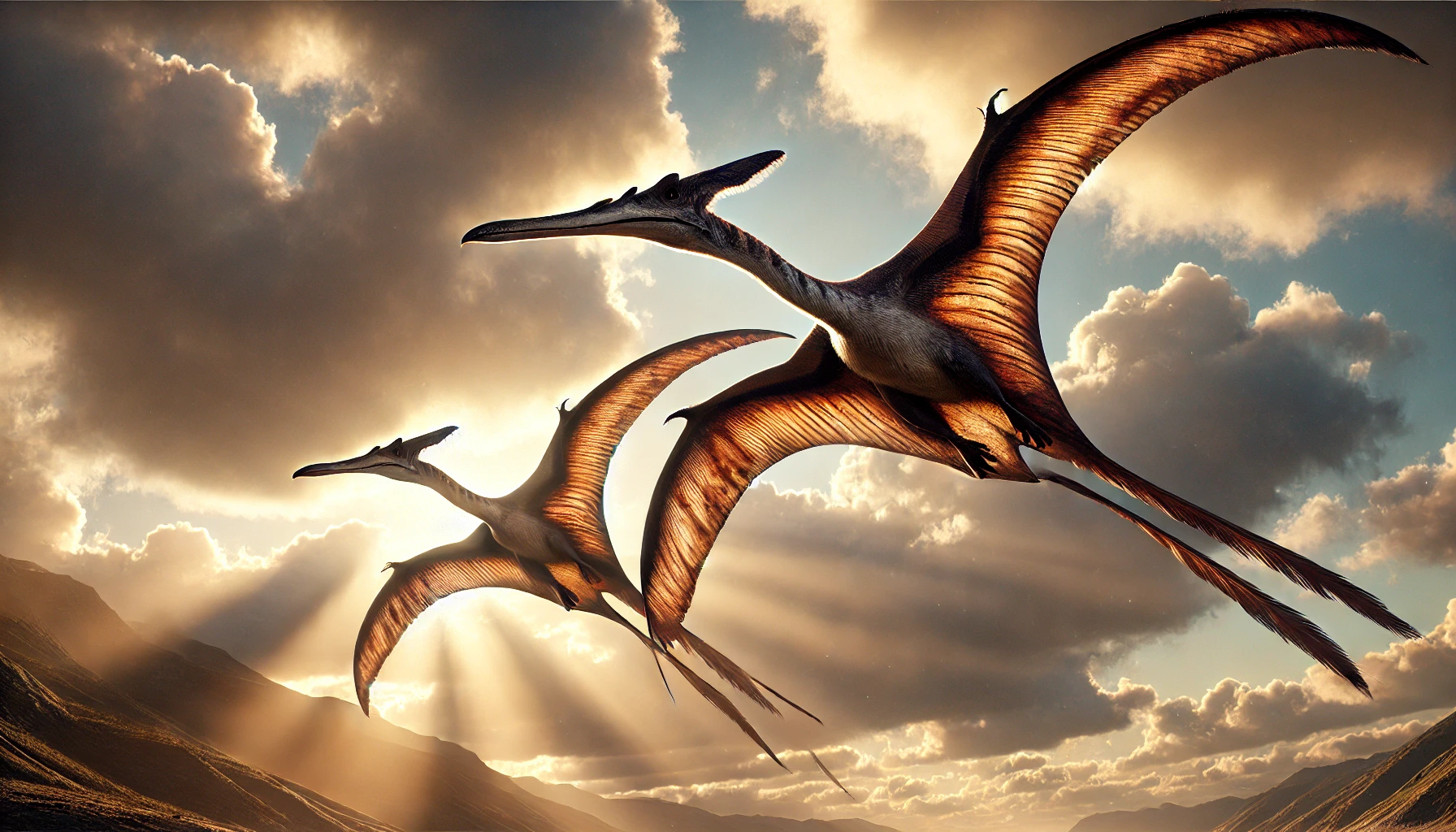 Una pareja de Quetzalcoatlus surca los cielos del Cretácico Superior, en Norteamérica.