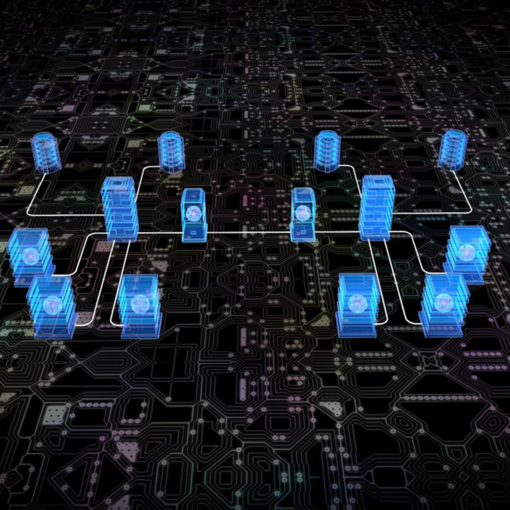 Esquema conceptual de una futura red de internet cuántico en la que varios nodos intercambian información mediante enlaces basados en entrelazamiento cuántico.