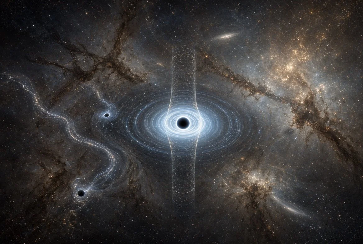 El colapso de lazos de cuerdas cósmicas —hipotéticos filamentos del universo temprano— podría originar agujeros negros primordiales.