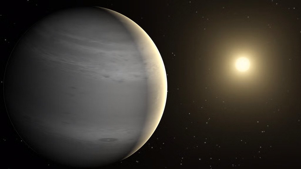 TOI-199 b, recreado en esta ilustración artística, es un gigante gaseoso del tamaño de Saturno cuya atmósfera rica en metano ha sido analizada por primera vez gracias al telescopio espacial James Webb de la NASA.