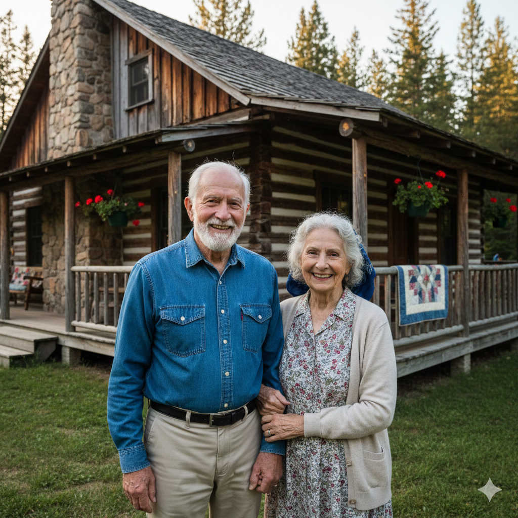 Una pareja anciana sonríe frente a una casa de madera. «Llevan cincuenta años juntos». Quizá esta imagen y su leyenda genere en ti una reacción emocional, pero la escena nunca ocurrió, la pareja no existe y la imagen ha sido generada por IA.