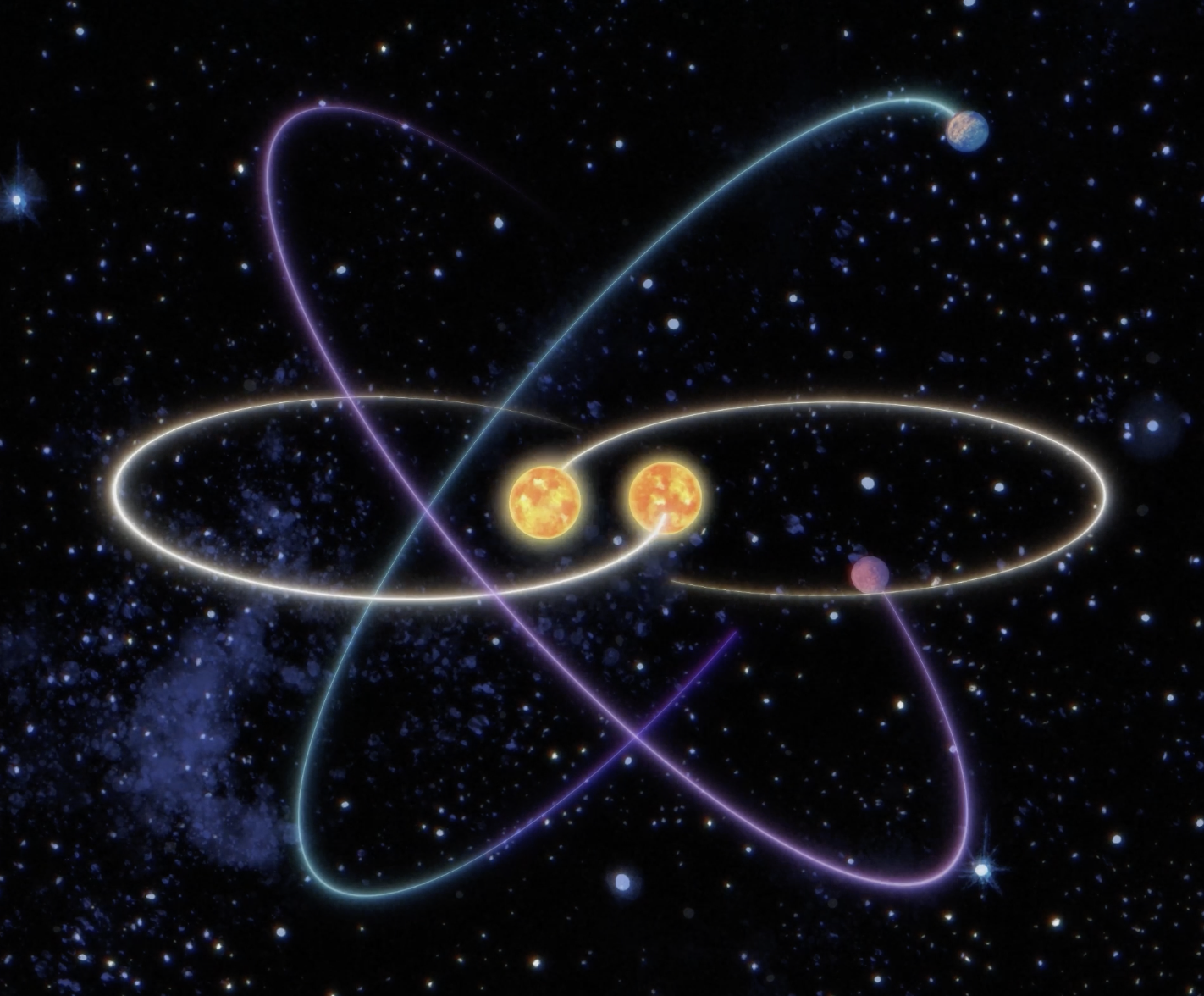 Ilustración del método de precesión apsidal utilizado por los investigadores de la Universidad de Nueva Gales del Sur para detectar posibles planetas circumbinarios.