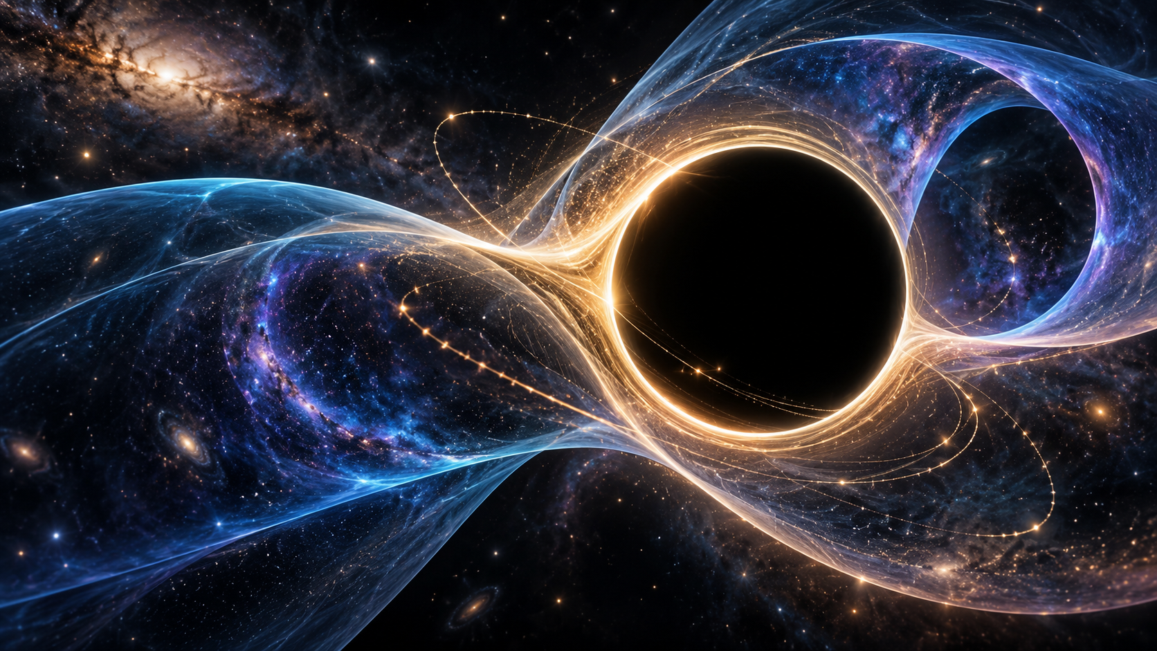 Representación conceptual de un agujero negro en un espacio con una dimensión adicional. El modelo de la dimensión oscura propone que esa dirección modificaría el comportamiento de la gravedad en objetos suficientemente pequeños.