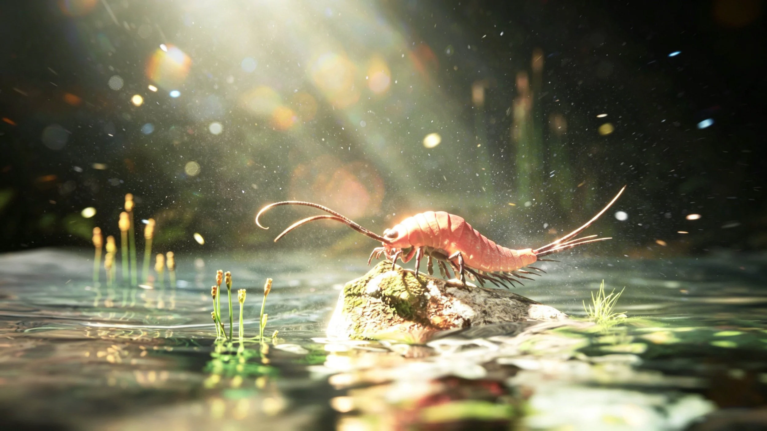 Reconstrucción paleoecológica del Chosha praecursor, un insecto primitivo que habitó hace unos 324 millones de años los ambientes húmedos y costeros del Carbonífero, en la frontera evolutiva entre el agua y tierra firme.