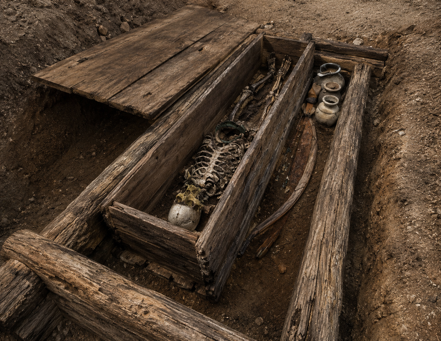 Recreación artística de la tumba 36 de la necrópolis xiongnu de Tamir (Mongolia), una de las sepulturas más ricas del yacimiento.