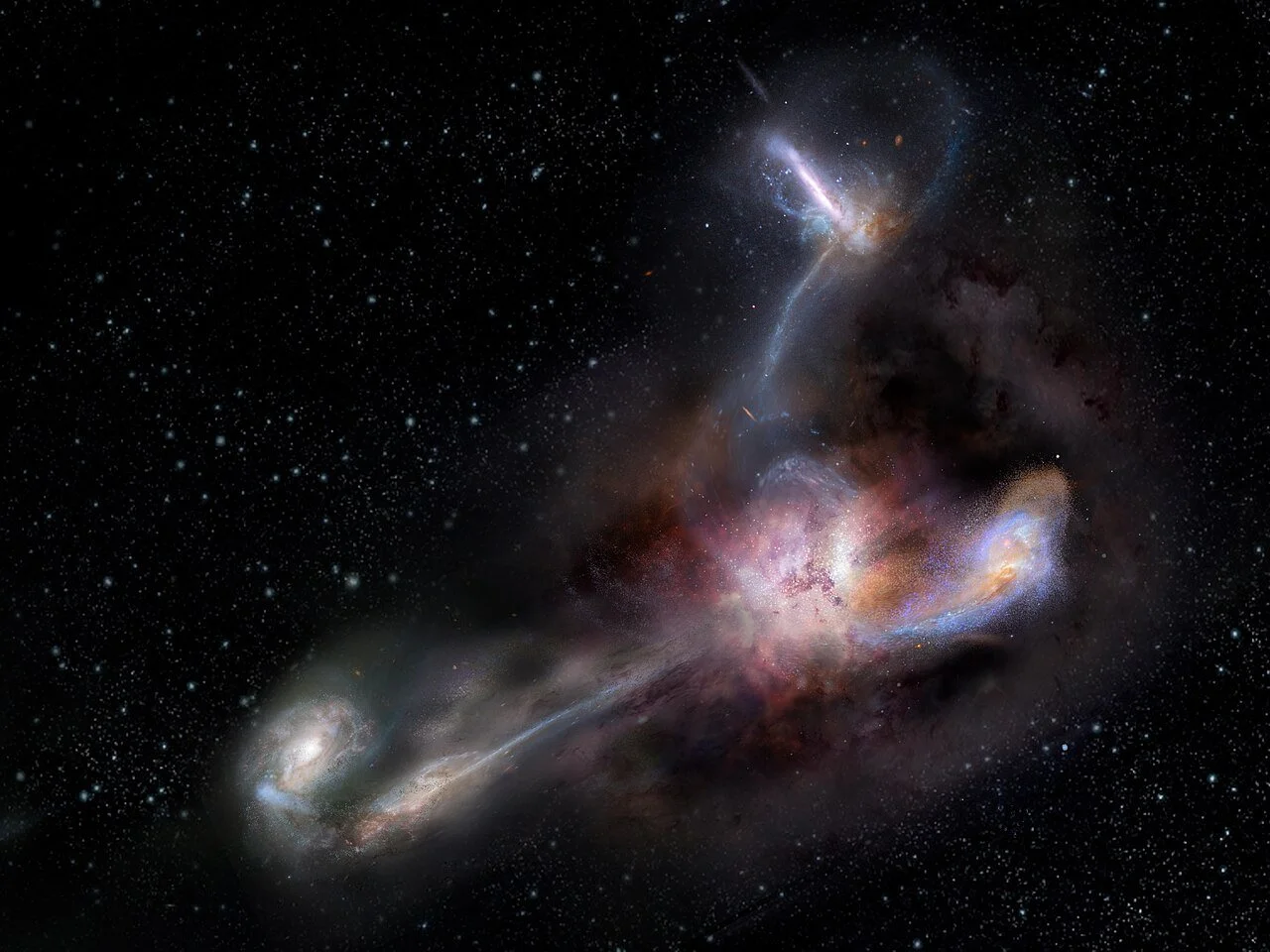 Representación artística de W2246−0526, el Hot DOG más luminoso y lejano conocido del universo.