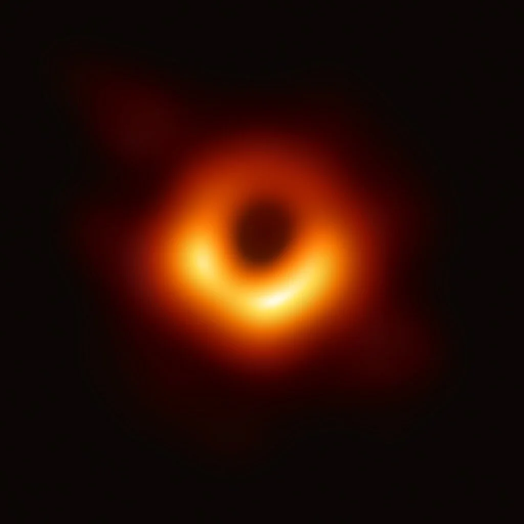 Primera imagen de un agujero negro supermasivo tomada por el Telescopio del Horizonte de Sucesos en 2019.