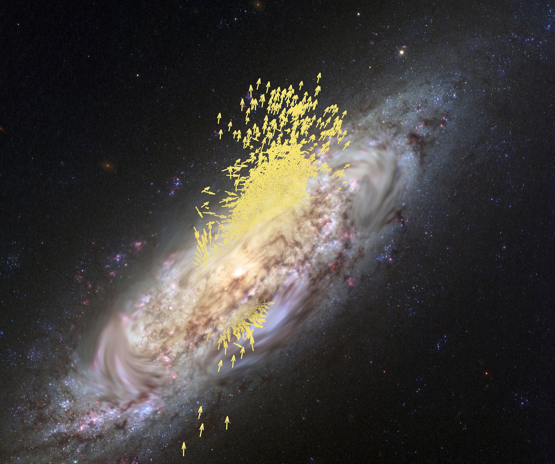 Recreación artística de la colisión entre la galaxia enana Gaia-Enceladus y la joven Vía Láctea, un choque ocurrido hace unos 10.000 millones de años que transformó profundamente nuestra galaxia.