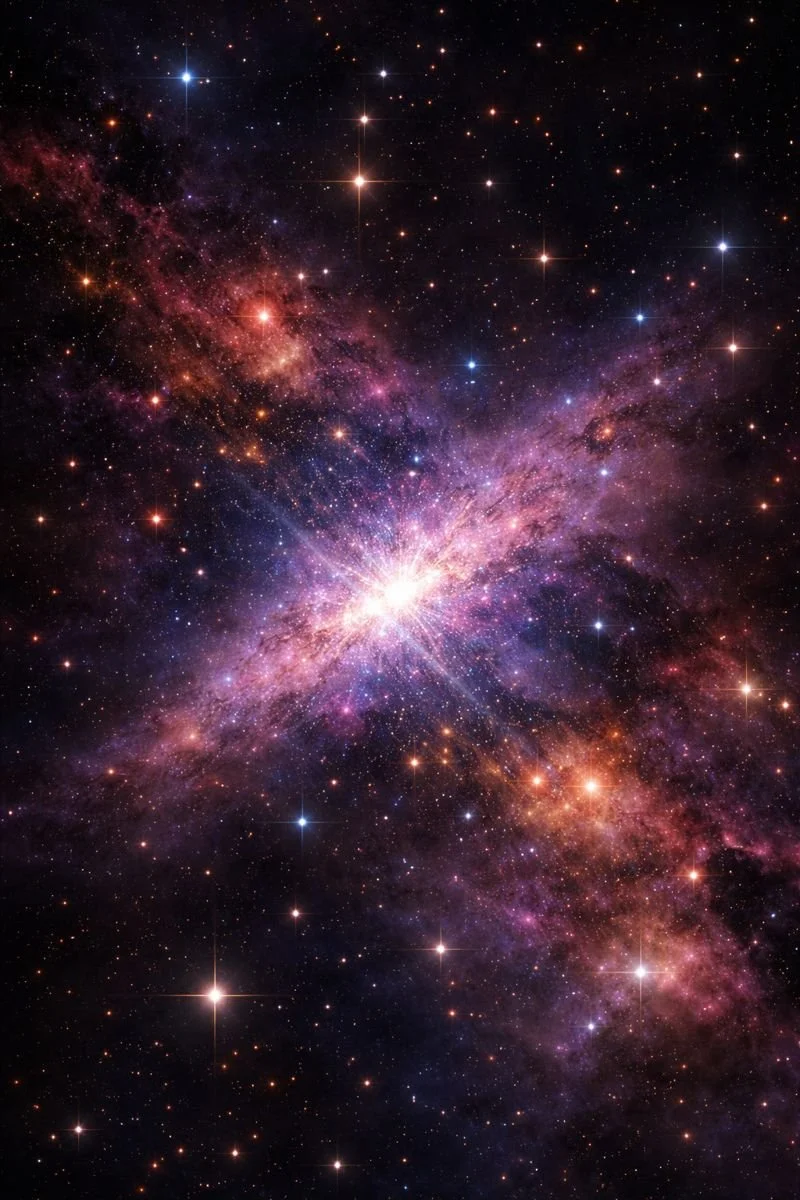 Ilustración artística de cómo podría ser la galaxia MoM-z14, una de las primeras galaxias conocidas, observada por el telescopio espacial James Webb cuando el universo tenía solo unos 280 millones de años.