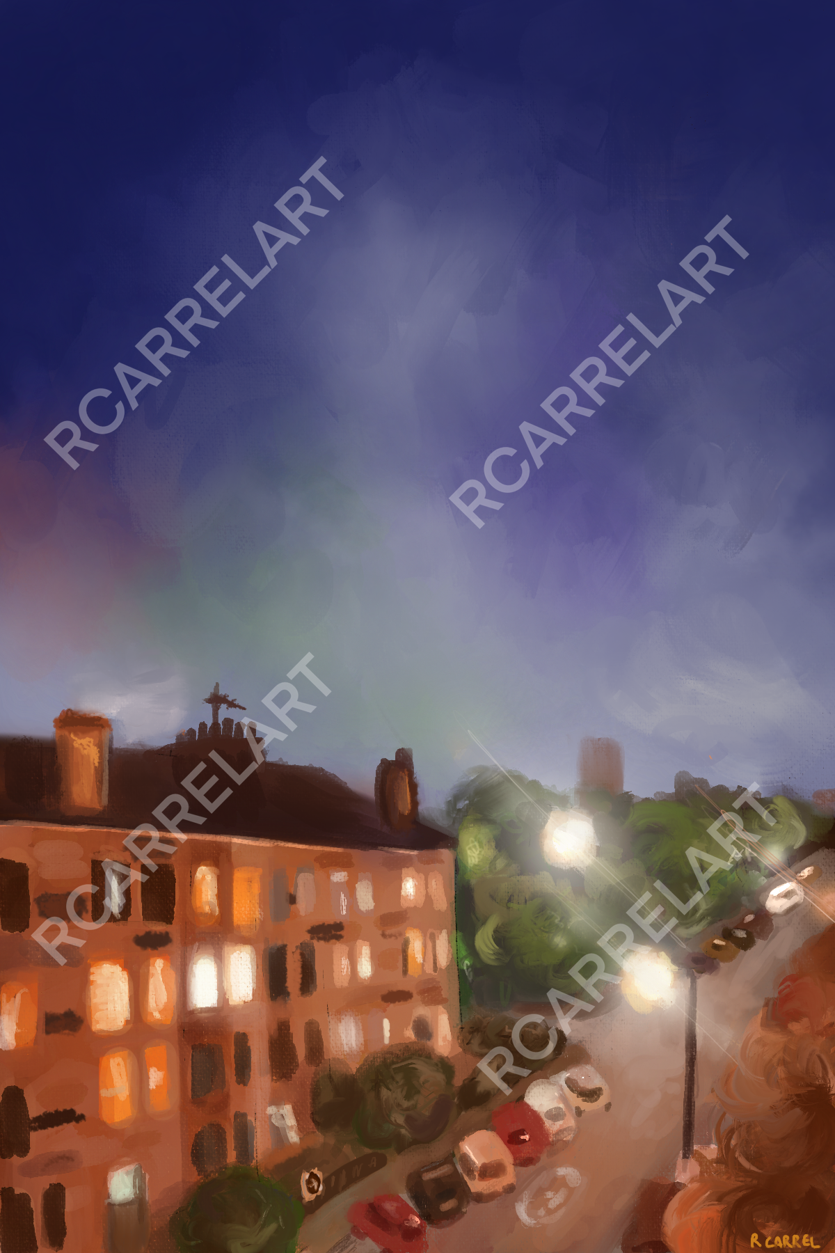 A Hyndland Street at Night - Print
