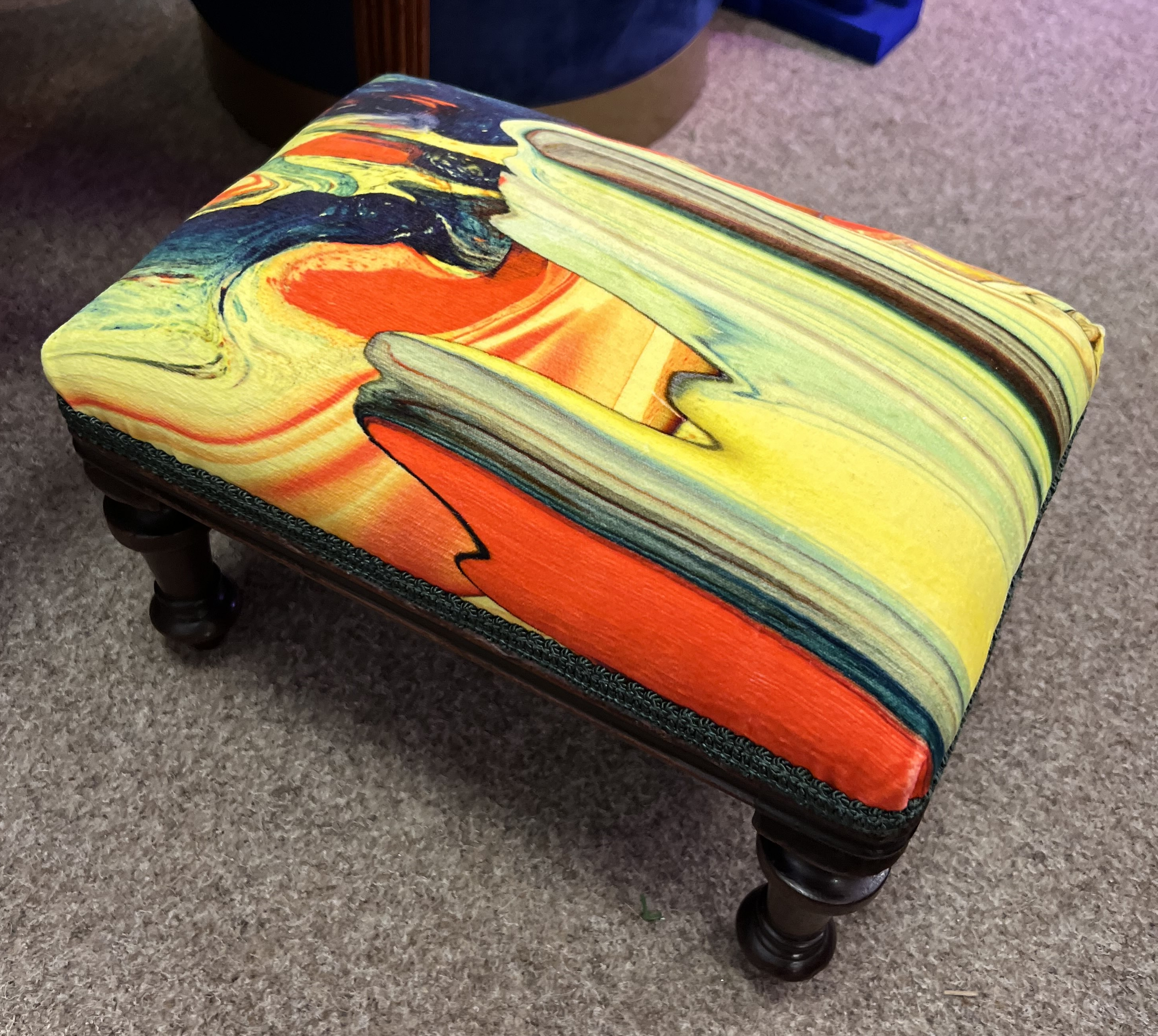 Small 'Timorous Beasties' Footstool with Marble Gum Pattern