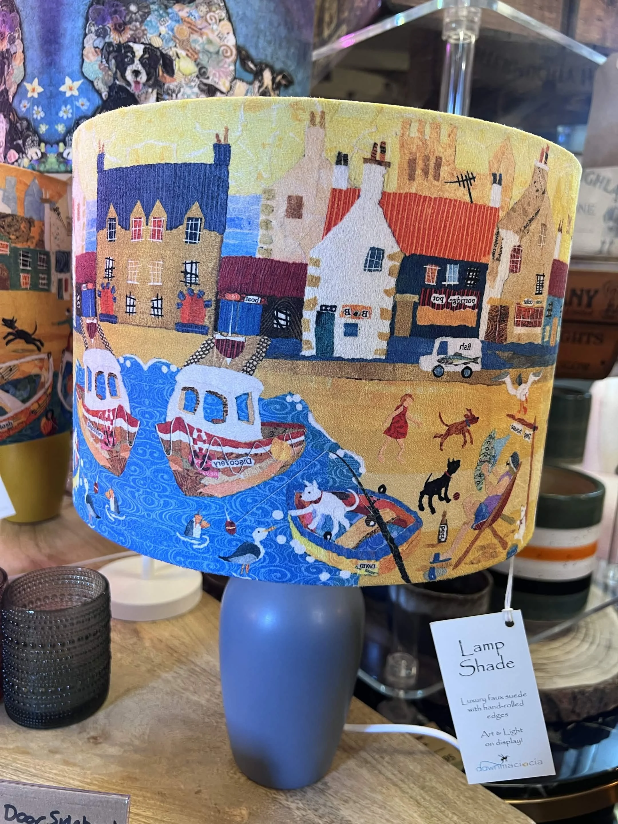 Lamp with Dawn Maciocia Shade - Seaside Town - Yellow Sky
