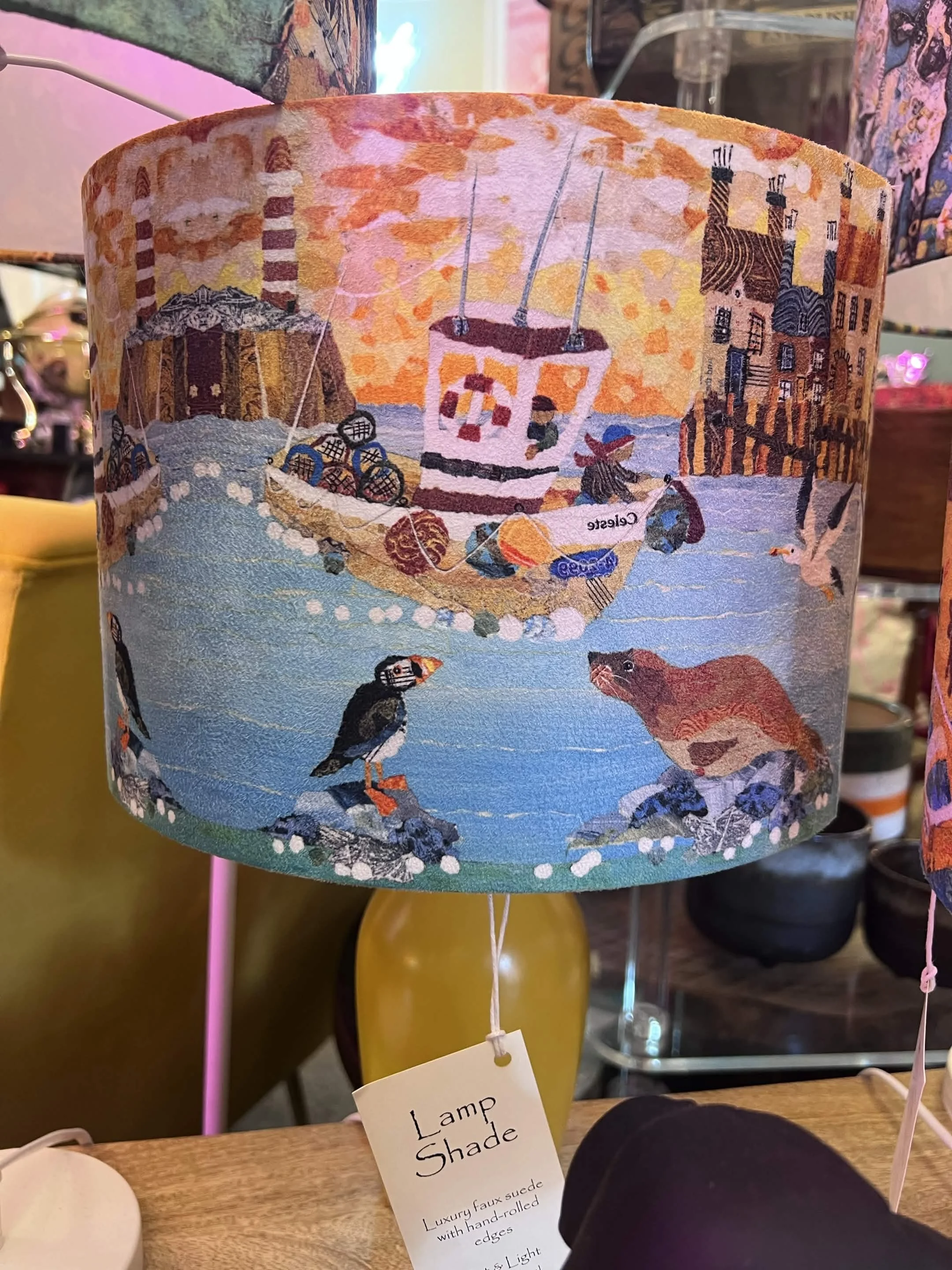 Lamp with Dawn Maciocia Shade - Trawlers with orange sky