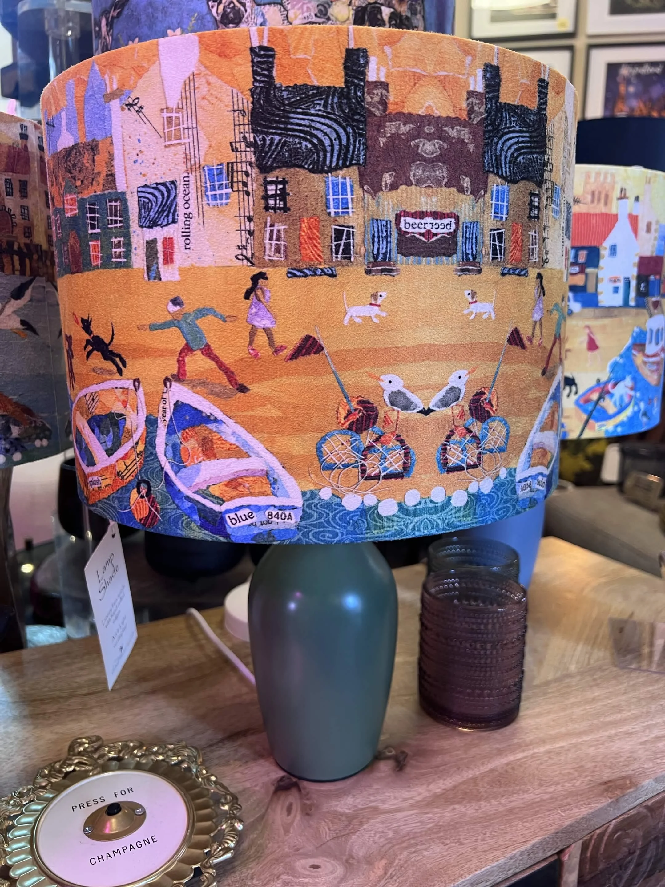 Lamp with Dawn Maciocia Shade - Seaside Town - Orange Sky