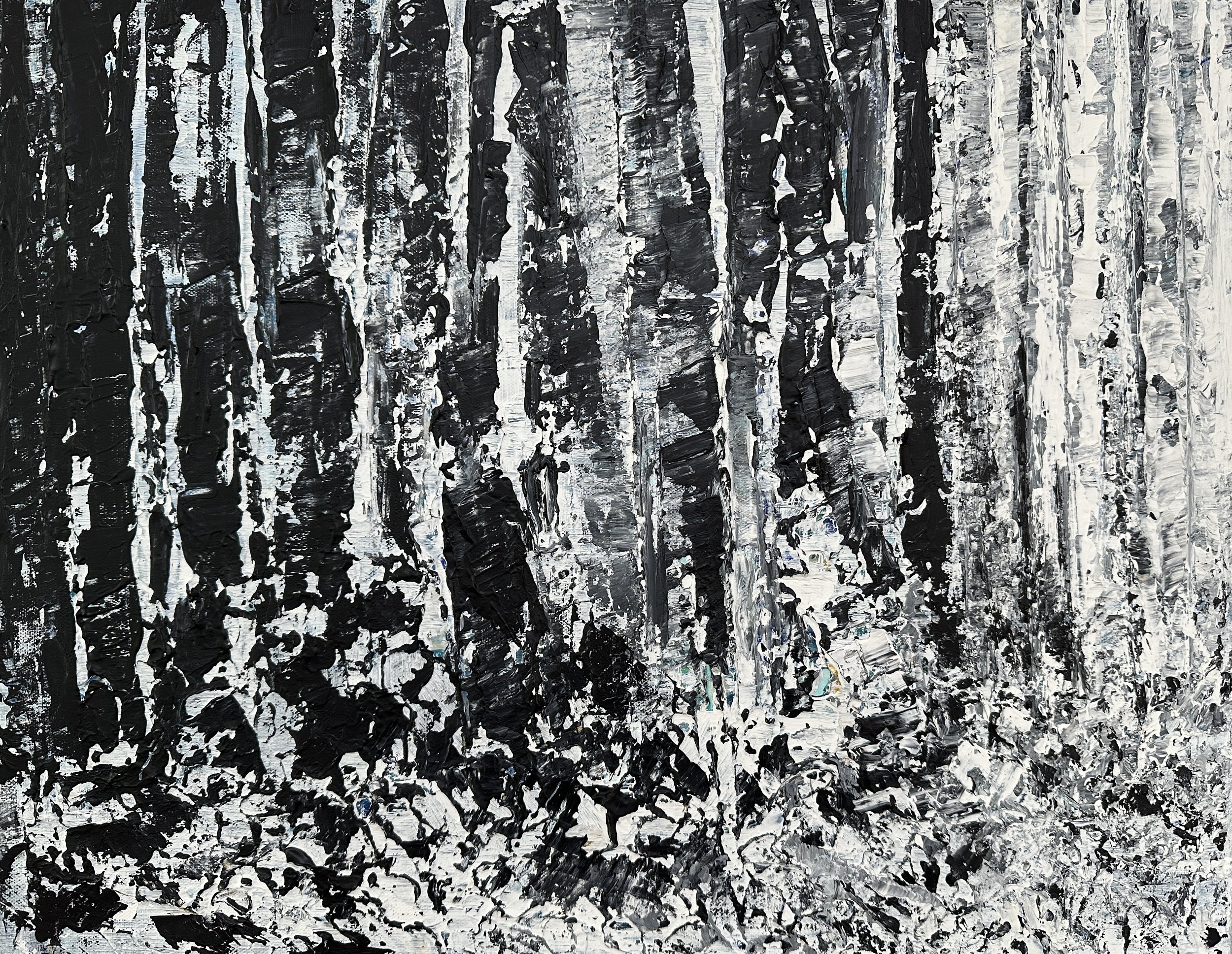 BETWEEN THE TREES (2023) Texture paste, acrylics on canvas 40x 50cm Original NFS. Limited archival-grade prints signed by artist available.