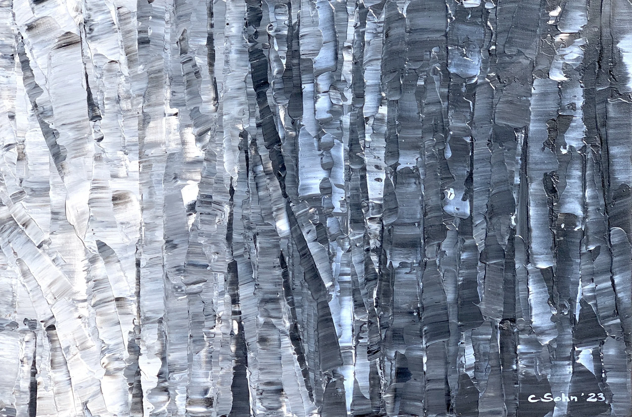 PAPERBARK MEMORIES (2023) Gesso, acrylics, texture paste, pouring medium on canvas. 50 x 70cm Original NFS. Limited archival-grade prints signed by artist available. 