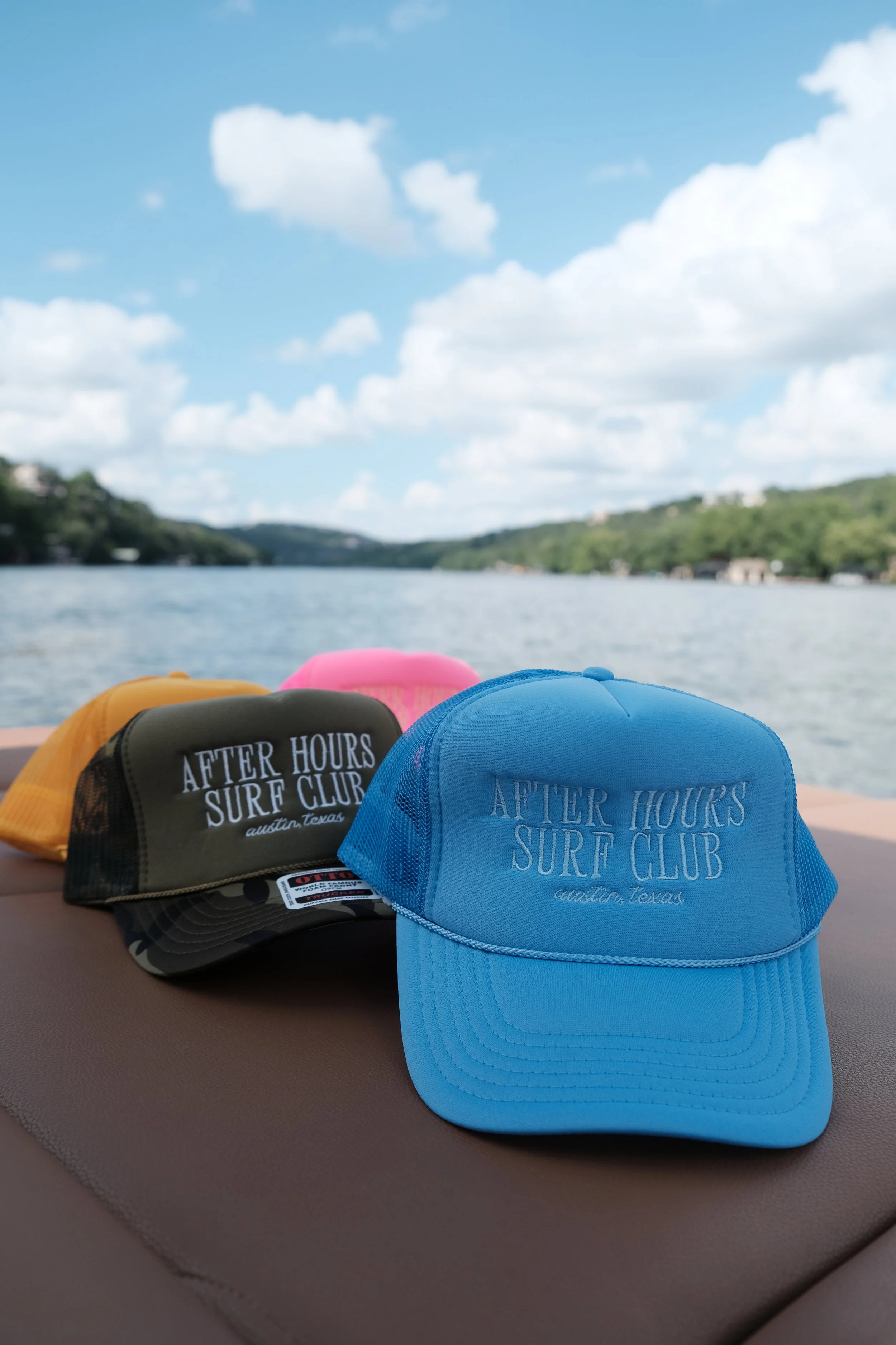 after hours surf club trucker in blue monochrome