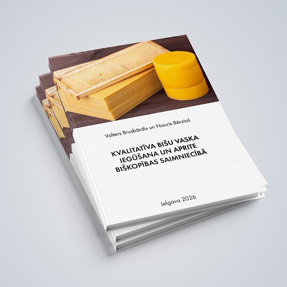mockup brochure KVALITATĪVA BIŠU VASKA IEGŪŠANA UN APRITE BIŠKOPĪBAS SAIMNIECĪBĀ