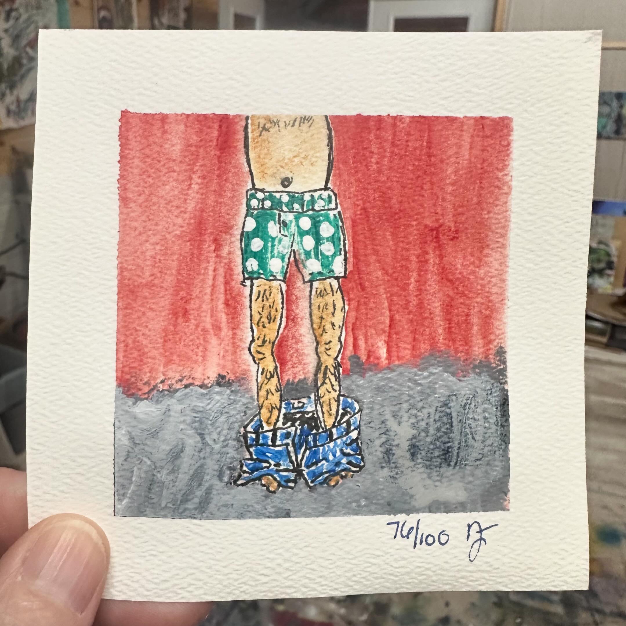 #the100dayproject Day 76! National No Pants Day 😂😁🤣 oh this one was just funny! 
.
.
#nationalnopantsday #nikkijorgensen #artist #art #artwork #miniart #createeveryday #create #paint #funny