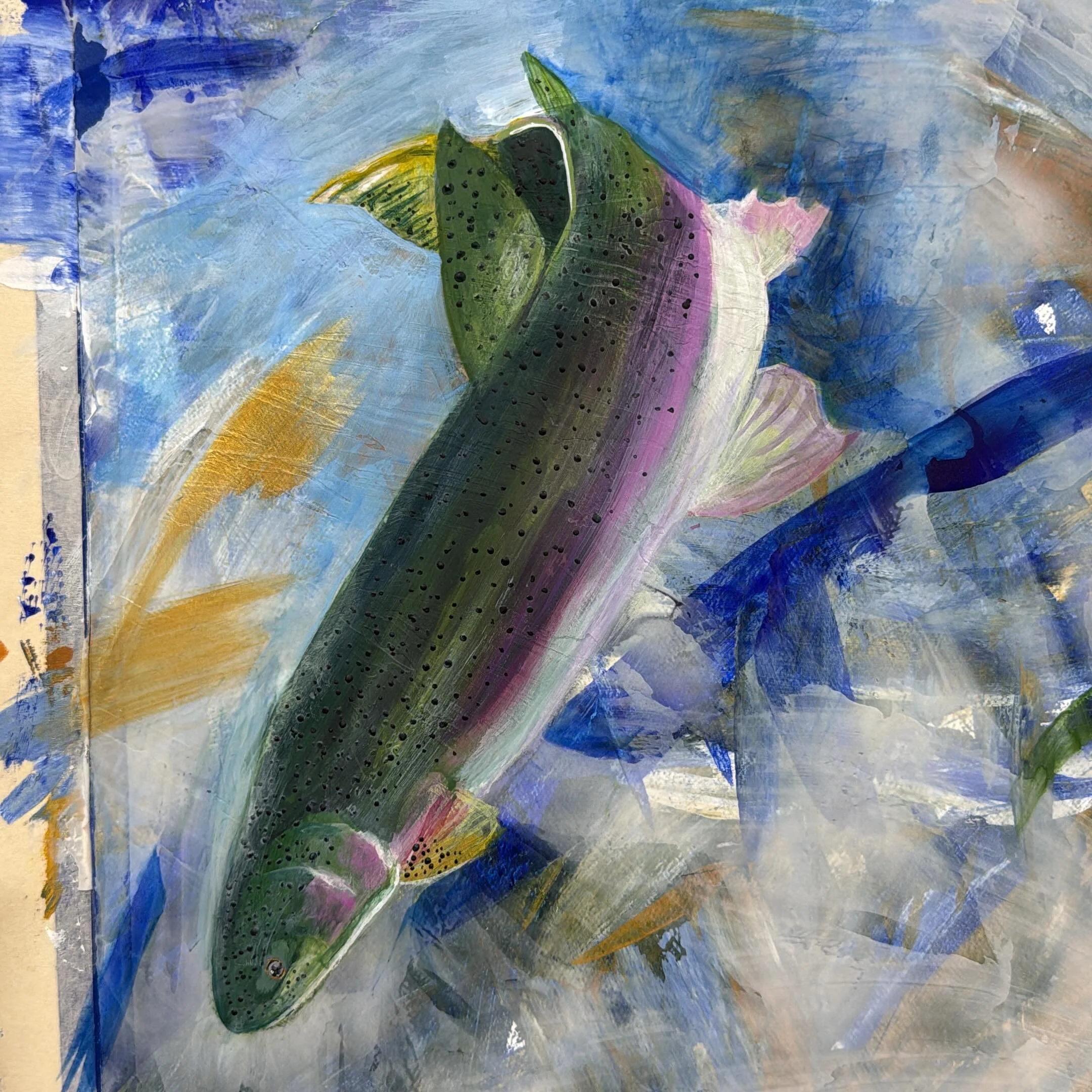 Continue to plug away at this painting&hellip;.I think I got the trout the way I like it but now I&rsquo;m going to to try something 🤞I don&rsquo;t ruin it! 😬😬😬😬😬😬😬

#trout #painting #intuitive #art