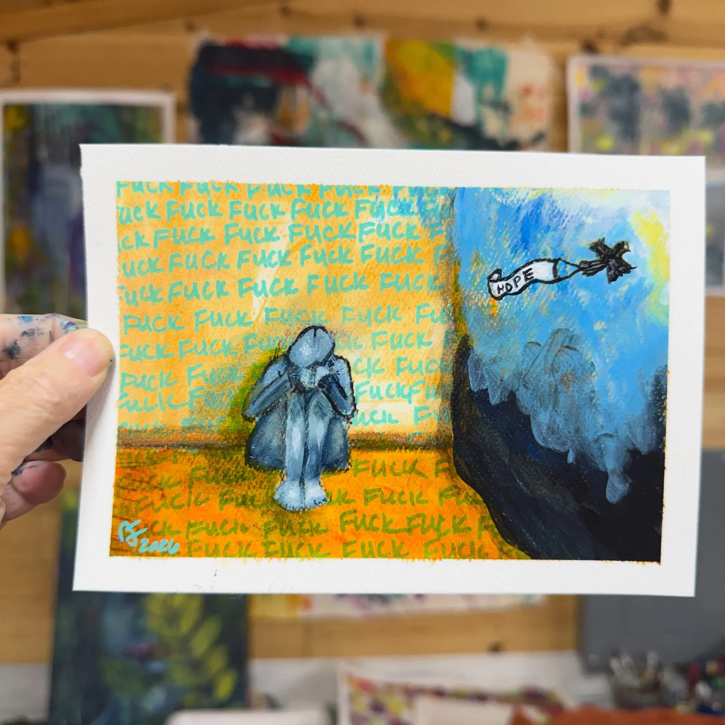 Post 6 of 100 small artworks for auction 

October 7th, 2026 - &ldquo;Within Reach&rdquo; 

I feel like most of us have been there in some f**king situation (if you&rsquo;ve never been there, you&rsquo;re damn lucky 🍀 ), and we began to wonder is Ho