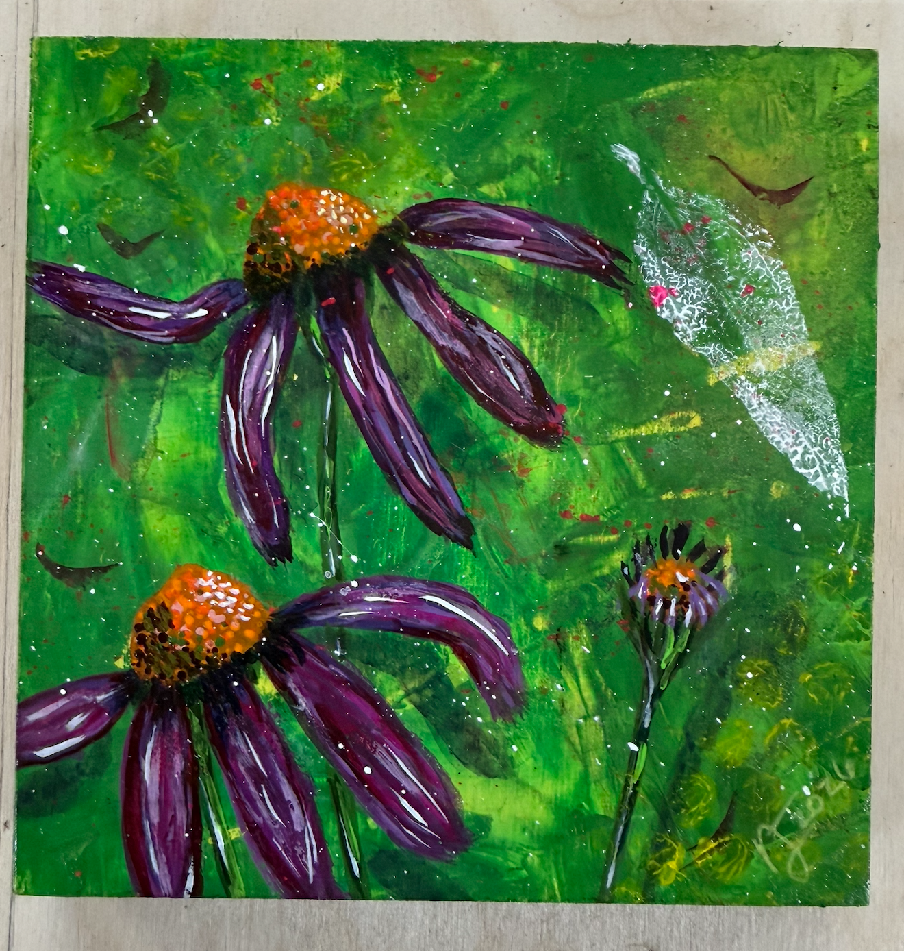 Purple Cone Flower Wood Panel