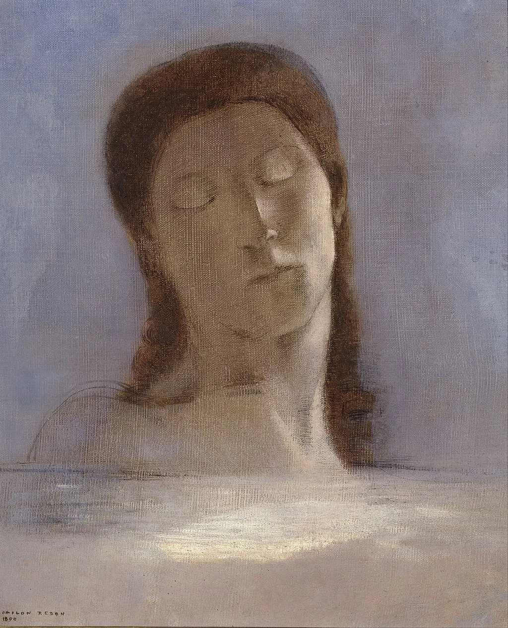 Le yeux clos, closed eyes (1890), portrait of Odilon Redon's wife Camille Falte. oil on canvas,  Musée d'Orsay, Paris
