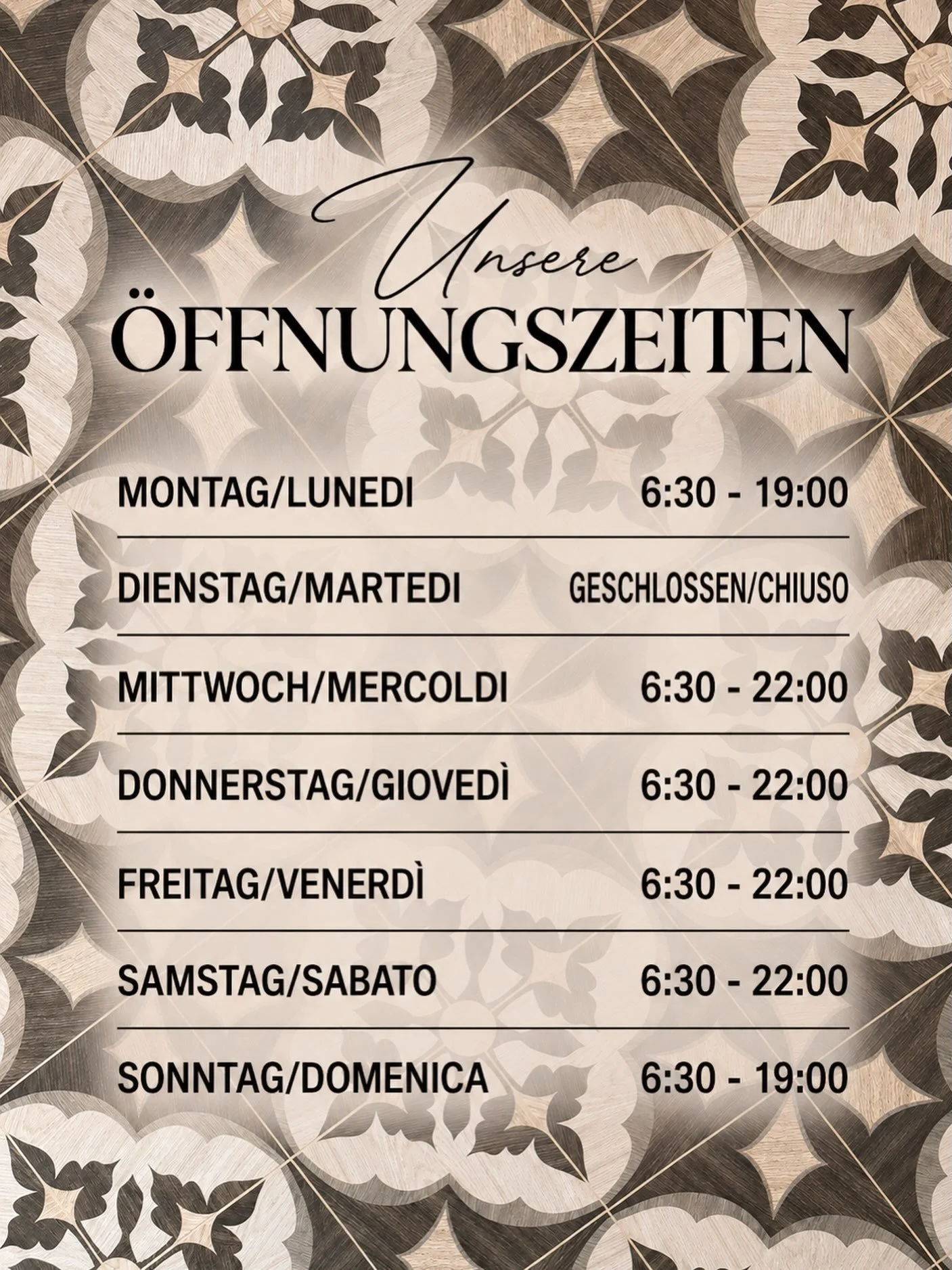 ✨ Das sind unsere neuen &Ouml;ffnungszeiten f&uuml;r Bar &amp; Restaurant! ✨

Ab morgen sind wir wieder f&uuml;r euch da und freuen uns, euch begr&uuml;&szlig;en zu d&uuml;rfen.

🍴 Mittags ist unser Restaurant t&auml;glich f&uuml;r euch ge&ouml;ffne