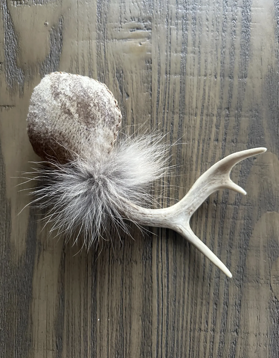 LARGE handmade shamanic rattle // bear skin, deer antler + fur