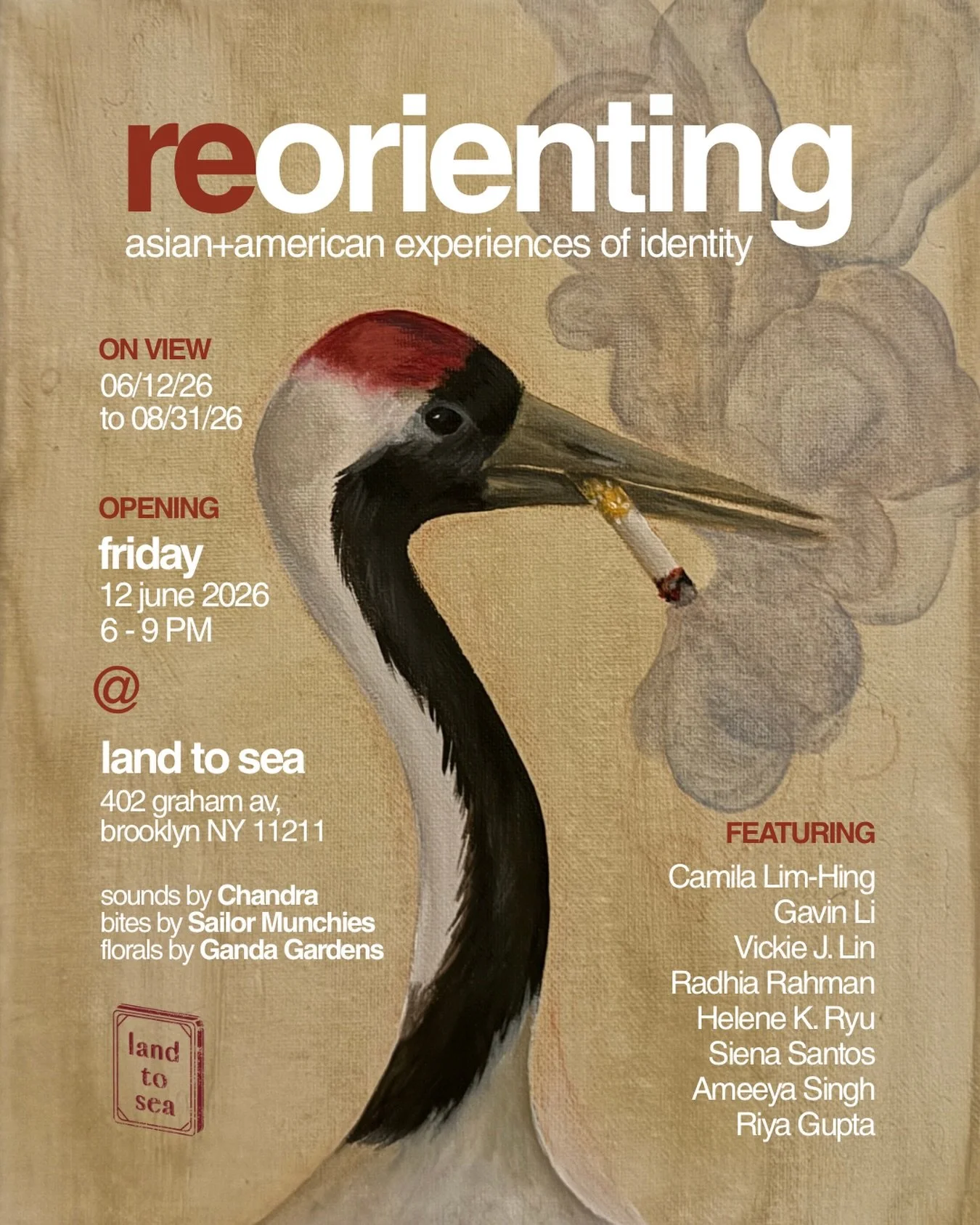 So excited to be organizing my very first group art show with some of my favorite local artists at one of my fav local creative spots 🥹❤️&zwj;🔥🫶 

Please join Re-Orienting&rsquo;s Opening Night on Friday, June 12th, 6-9PM at @landtoseanyc !! (RSVP