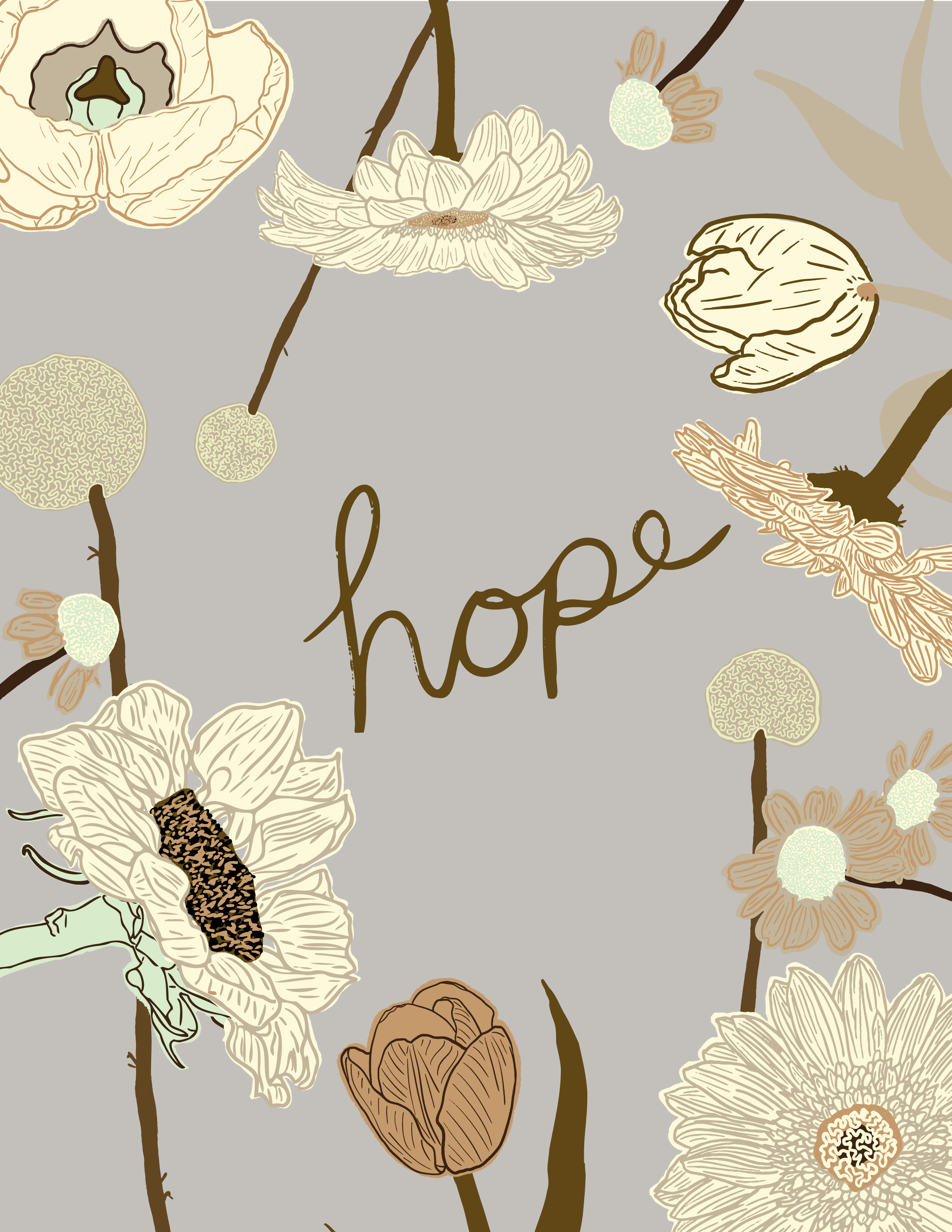 Hope blooming (beige and greens)