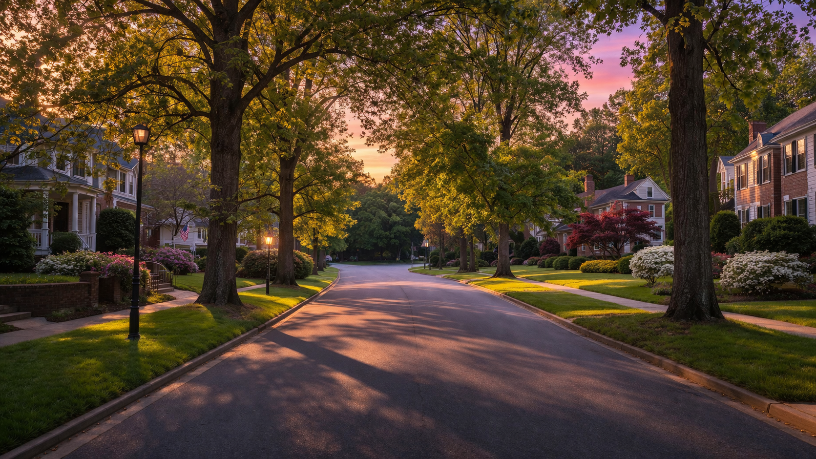 Tree lined residential street in Bon Air VA neighborhood