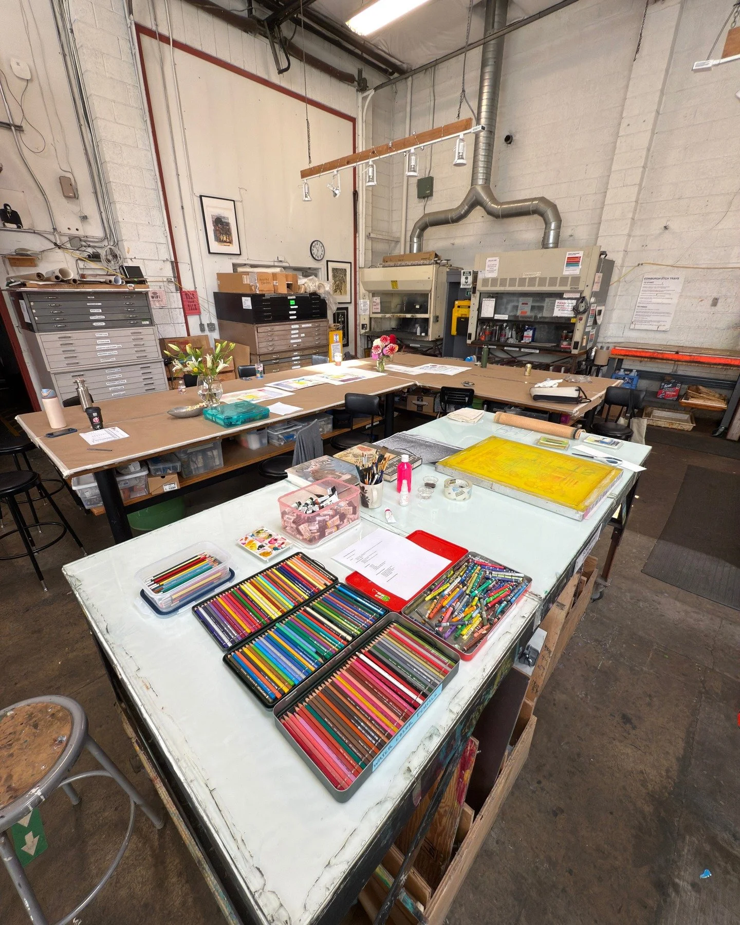 Last weekend Kim Van Someren taught a Screen Print Monotype workshop @prattfinearts. So many ideas, such great students, and Kim is a remarkable artist and instructor. It was a pleasure to assist. The weather was warm and the prints were HOT and exci