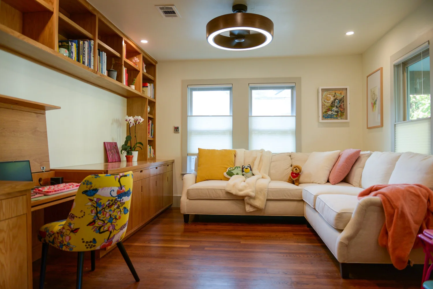 Allston study and lounge with a layered, welcoming feel