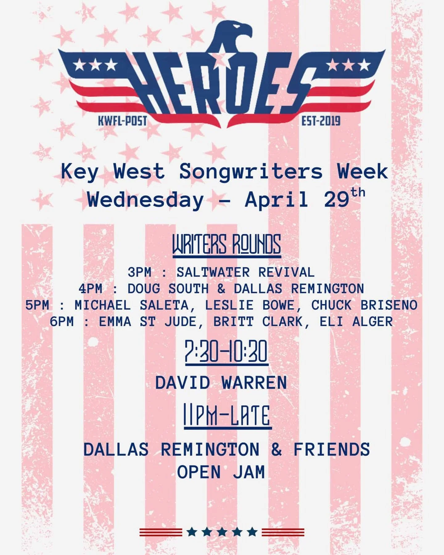 Gonna be in Key West during the @keywestsongwritersfestival playing some tunes with my friends!!! Come out on Wednesday if you&rsquo;re in the area!!

#keywest #songwriter #countrymusic