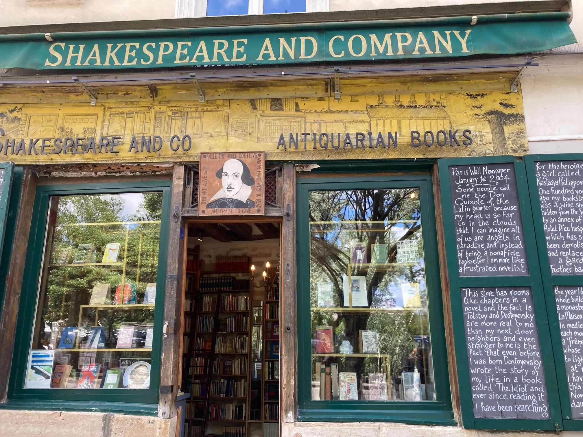 There is a line to get in and photos are forbidden inside. Well, it is tourist season. A friend tells you that off-season the upstairs reading room is still cozy and enjoyable.