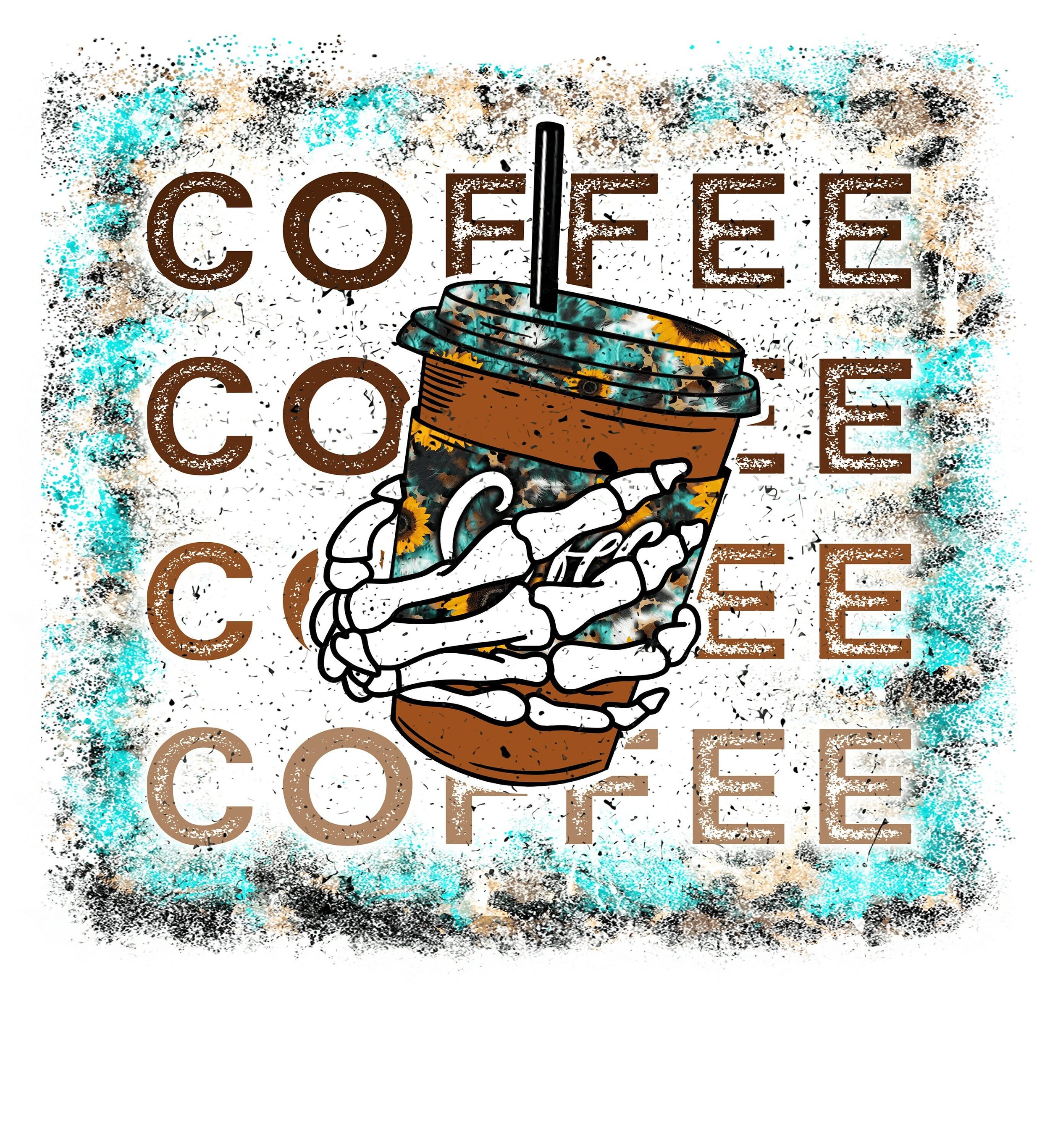 READY TO PRESS / Sublimation Print /Skeleton Hand Holding Coffee/Leopard Print Background/Coffee/Coffee/ Coffee/Coffee Cup