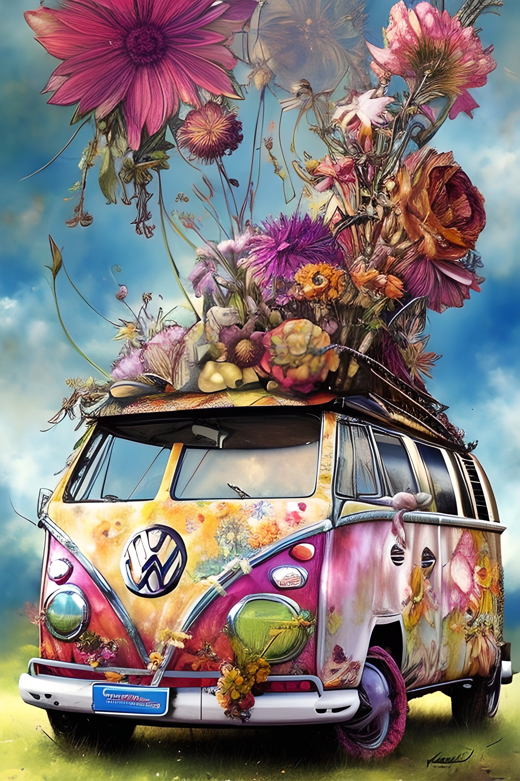 READY TO PRESS / Sublimation Print /Volkswagan/Hippie/Flowers