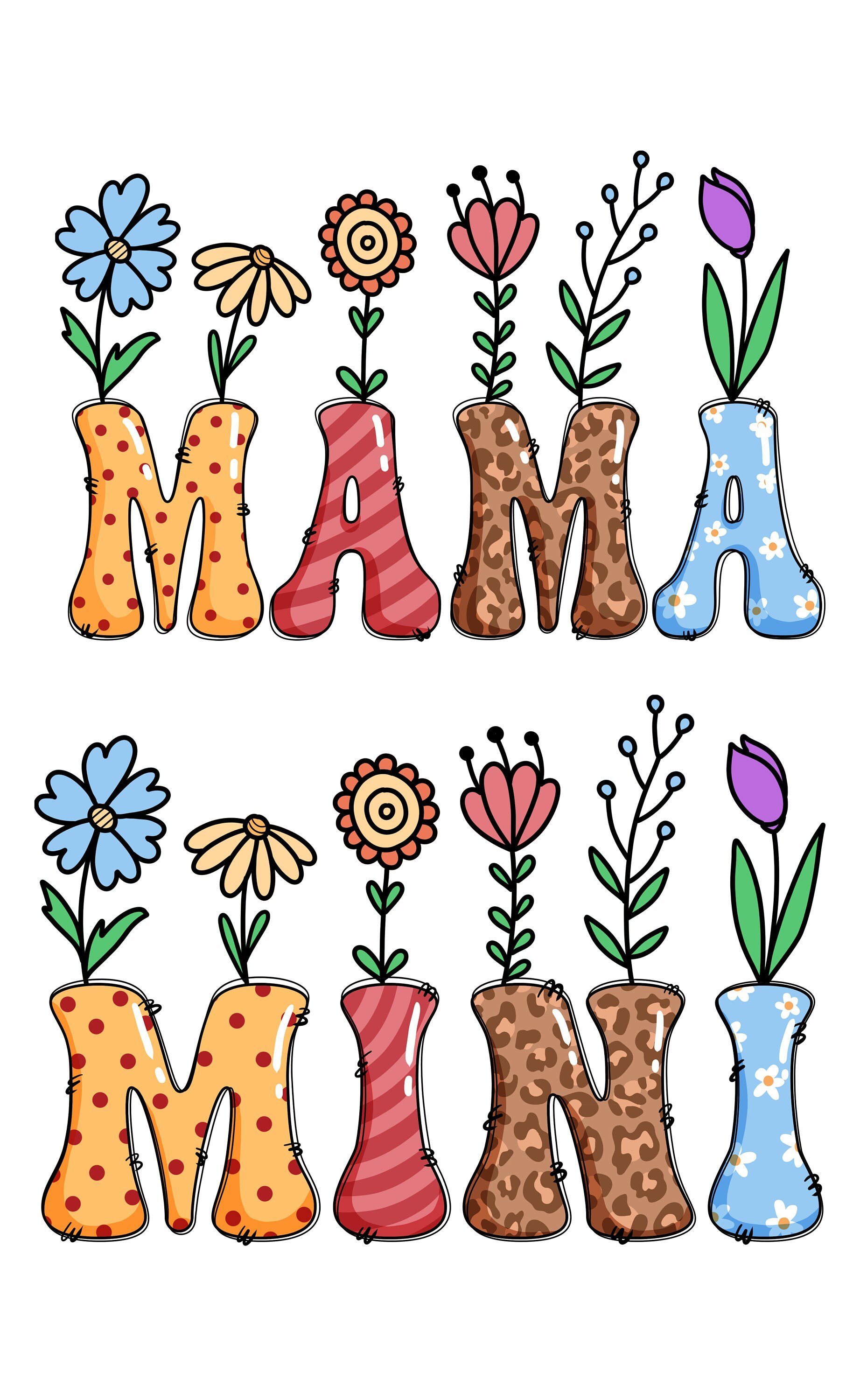 READY TO PRESS / Sublimation Print /Mama/Mini/Flowers/Mothers Day