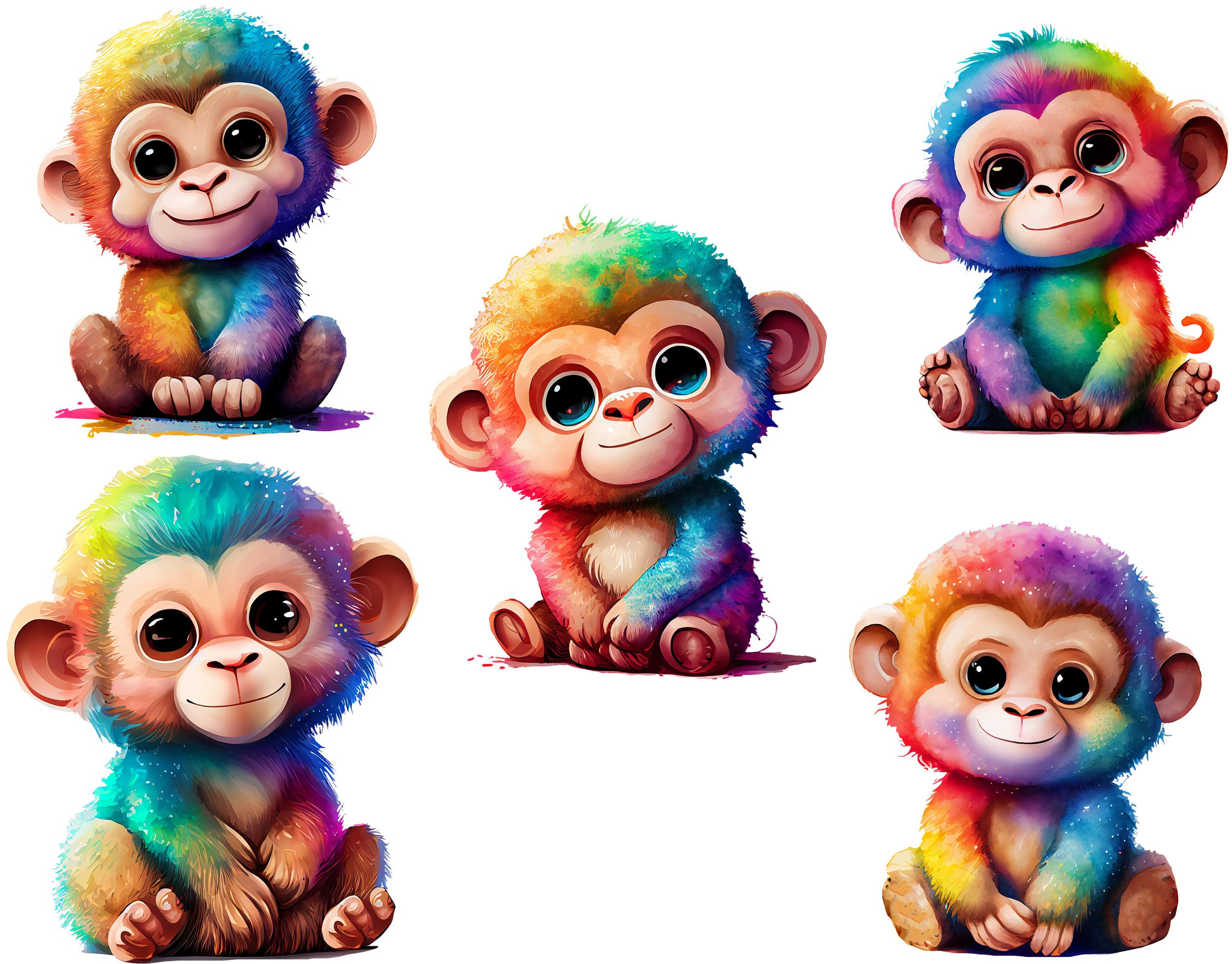 READY TO PRESS / Sublimation Print /Colorful Baby Monkeys/Fanciful/Rainbow