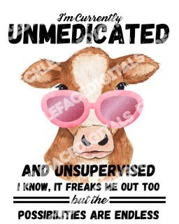 READY TO PRESS / Sublimation Print /I'm Currently Unmedicated/Possibilities Are Endless/Heifer With Pink Glasses