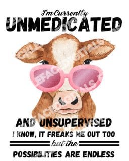 READY TO PRESS / Sublimation Print /I'm Currently Unmedicated/Possibilities Are Endless/Heifer With Pink Glasses