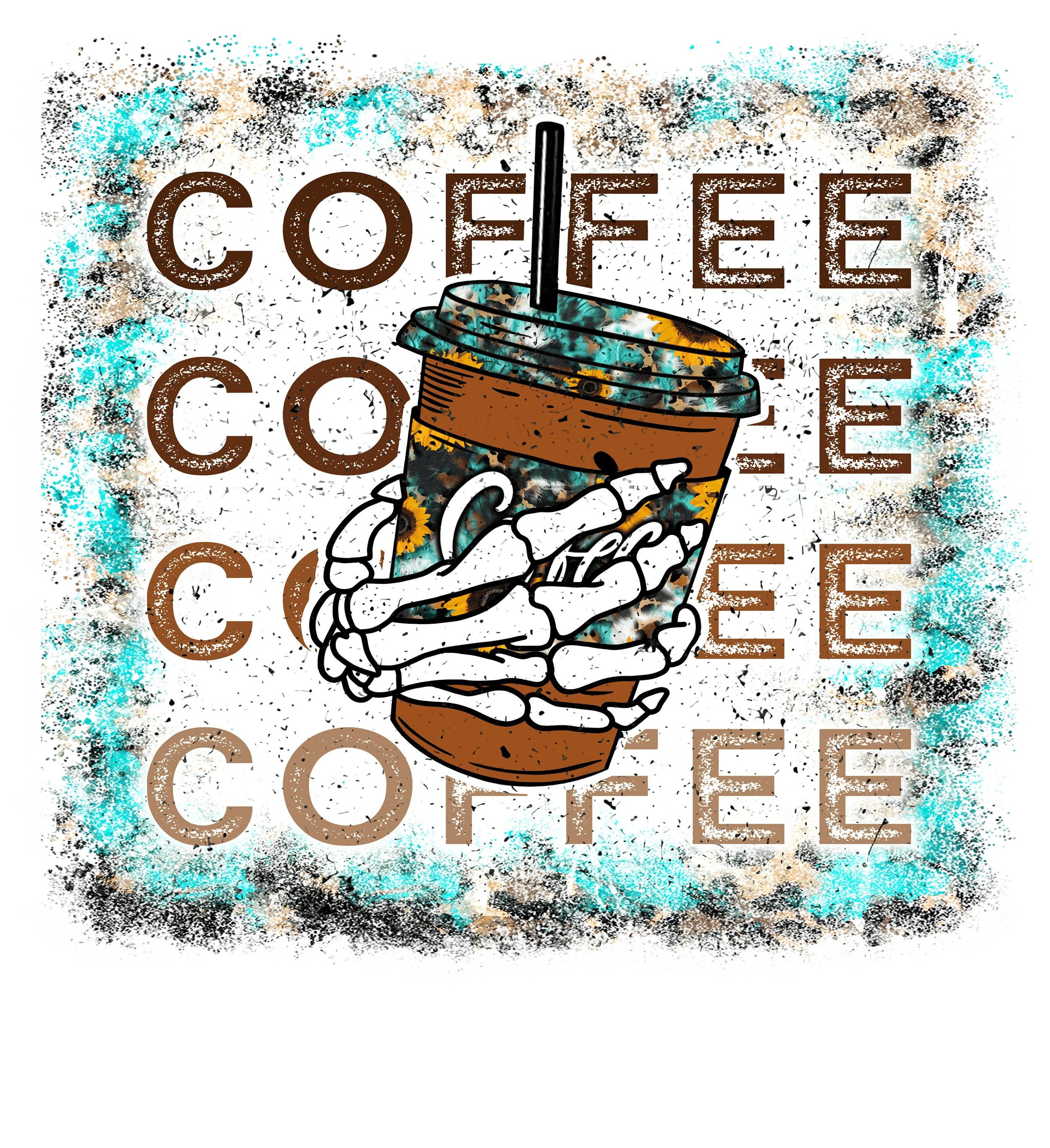 READY TO PRESS / Sublimation Print /Skeleton Hand Holding Coffee/Leopard Print Background/Coffee/Coffee/ Coffee/Coffee Cup