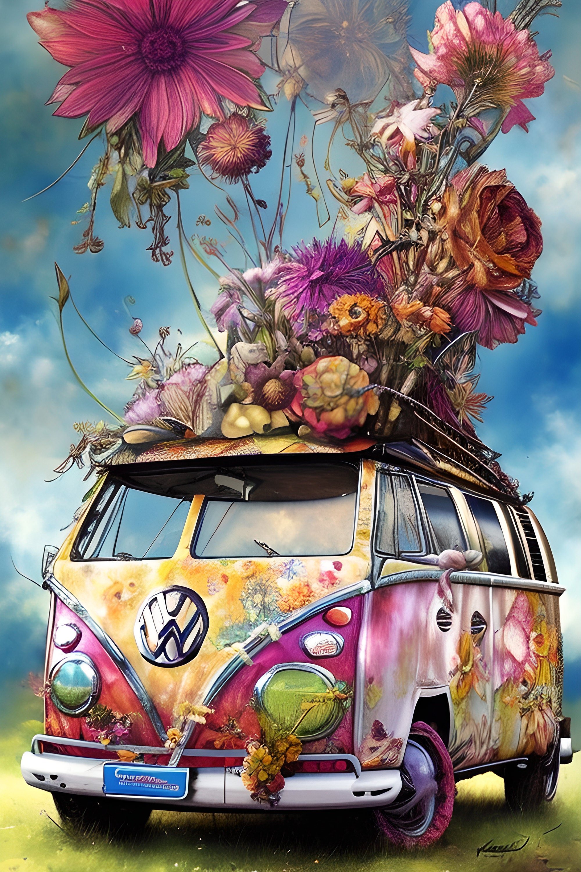 READY TO PRESS / Sublimation Print /Volkswagan/Hippie/Flowers