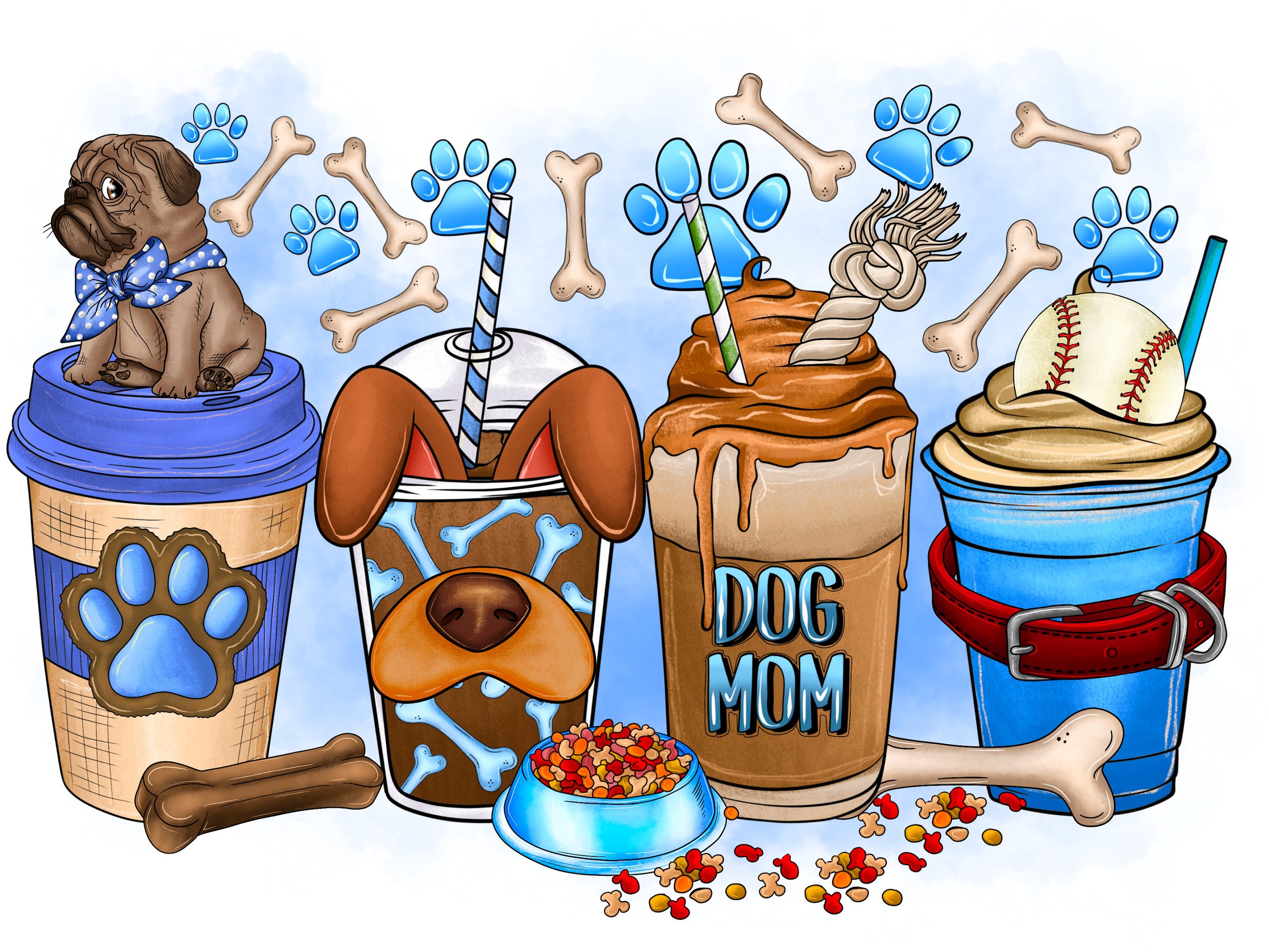 READY TO PRESS / Sublimation Print /Dog Mom/Pug/Coffee
