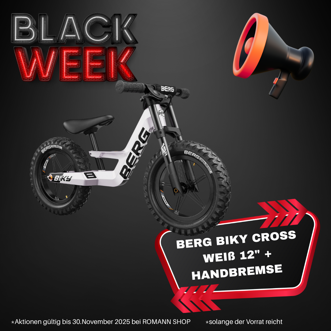 BERG Laufrad Biky Cross 12" Weiss MIT Handbremse - BLACK WEEK DEAL