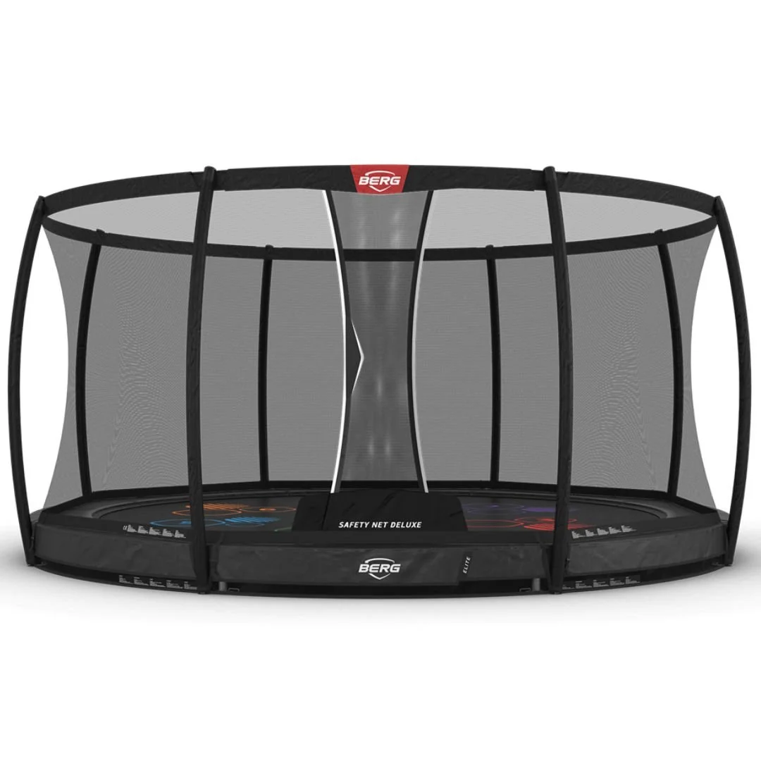 Boden Trampolin BERG Elite InGround 430 Grau Levels + Sicherheitsnetz Deluxe