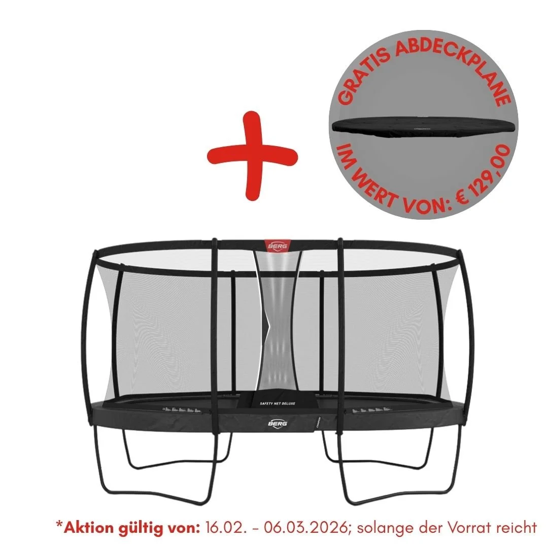 Garten Trampolin BERG Grand Champion Regular 470 Grau + Sicherheitsnetz Deluxe + GRATIS ABDECKPLANE