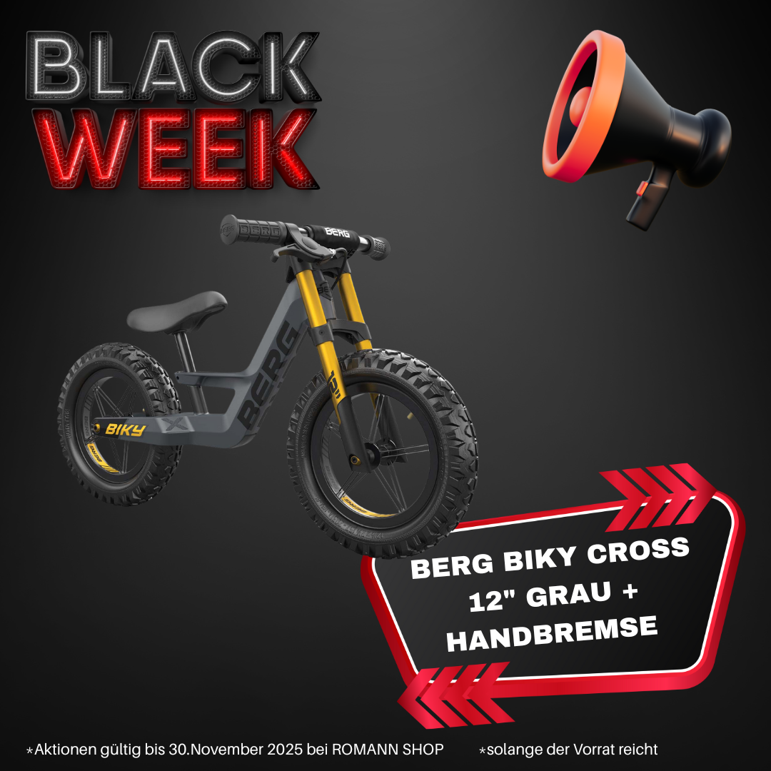 BERG Laufrad Biky Cross 12" Grau MIT Handbremse - BLACK WEEK DEAL