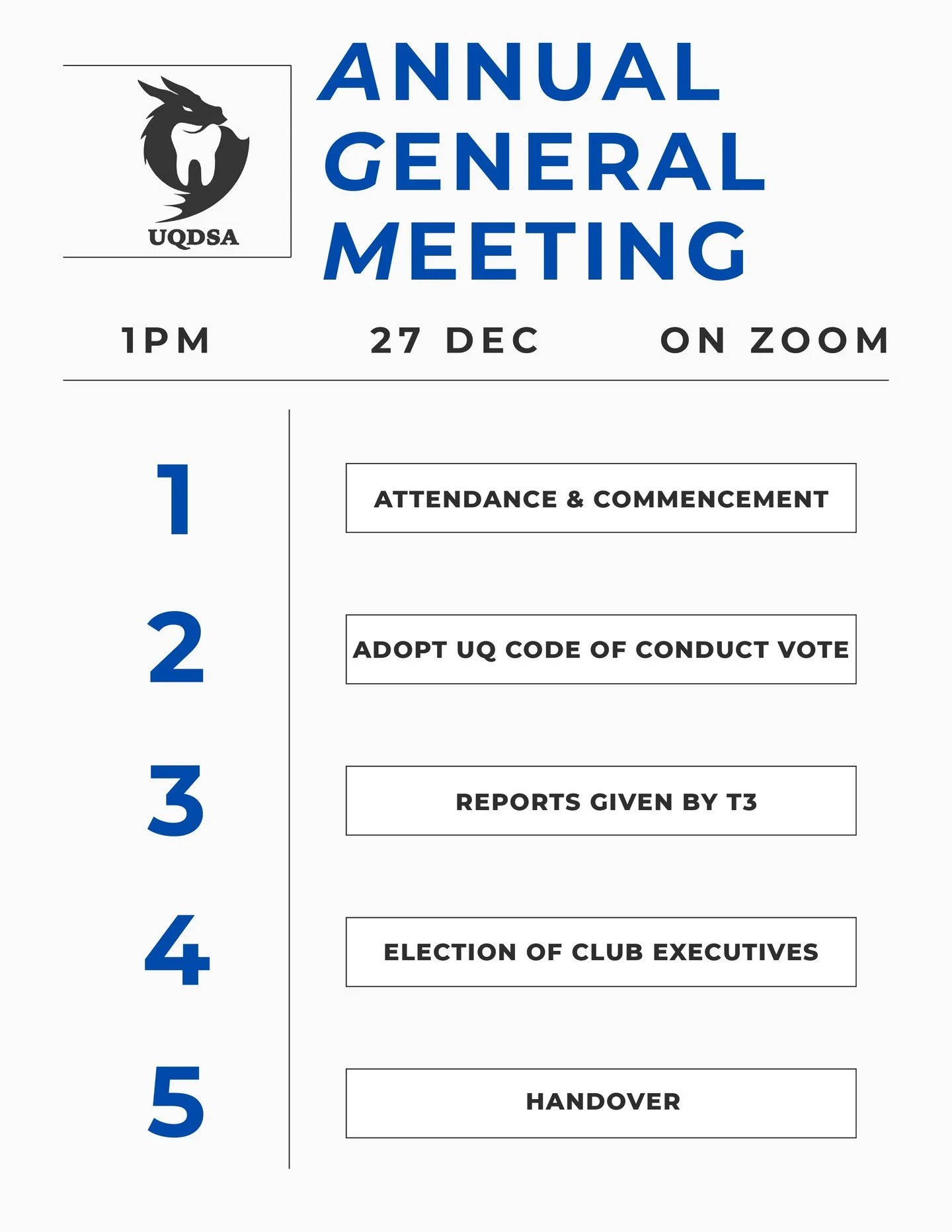UQDSA&rsquo;s AGM is coming!

This is your opportunity to help shape the future of UQDSA 💫 Whether you&rsquo;re voting for next year&rsquo;s leadership or showing support for your friends, your presence matters.

🗓 WHEN: 1:00 PM, 27 December 2025
?